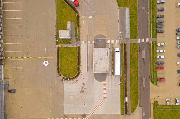 Luftaufnahme Eines Warenlagers Logistik Lieferung Zentrum Industriegebiet Von Oben Luftaufnahme — Stockfoto