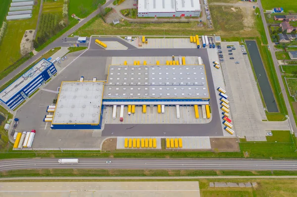 Vue Aérienne Entrepôt Marchandises Livraison Logistique Centre Dans Zone Industrielle — Photo