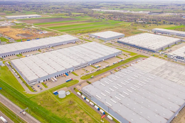 Luchtfoto Van Goederenmagazijn Logistiek Centrum Industriële Stedelijke Zone Van Bovenaf — Stockfoto