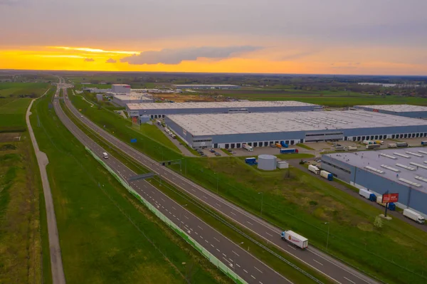 Letecký Pohled Sklad Zboží Logistické Centrum Průmyslové Městské Zóně Shora — Stock fotografie