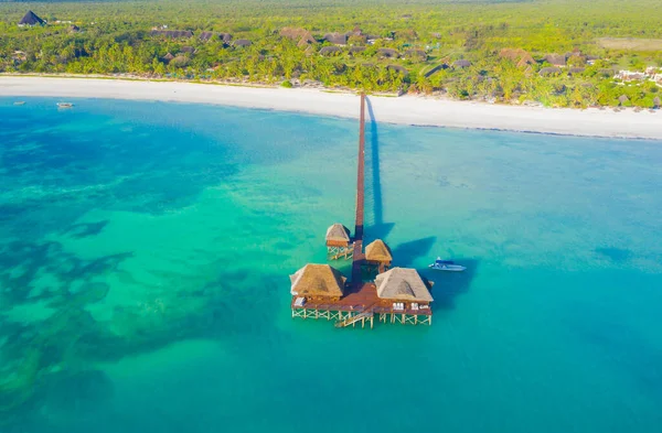 Aerial Top View Drone Luxurious Tropical Island Paradise Resort Maldives — Stock Photo, Image