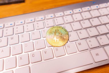 Bitcoin Şifreleme Dijital Bit Parası BTC Para Birimi Teknolojisi İnternet Konsepti.