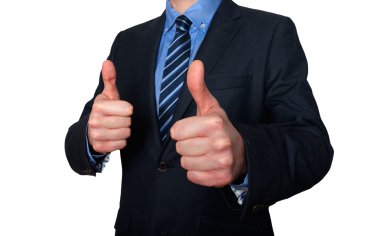 Bir Yaşasın vererek iş adamı. Beyaz arka plan - stok görüntü