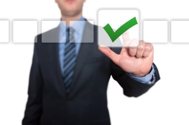 Düğme ve saatli onay kutusu dokunmadan işadamı