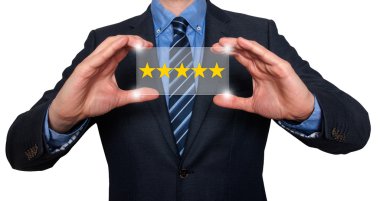 Beş yıldızlı rating - stok görüntü tutan işadamı