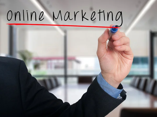 Businessman writing online marketing concept. Stock phtoto — Stock Photo, Image