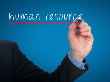 Businessman hand writing Human Resource in the air  - Stock Image