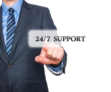 Businessman pointing at all day support  services. Internet online support business concept. Stock Image