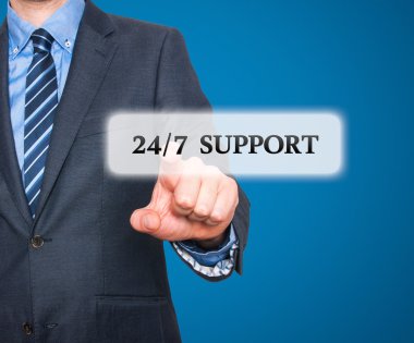 Businessman pointing at all day support  services. Internet online support business concept. Stock Image