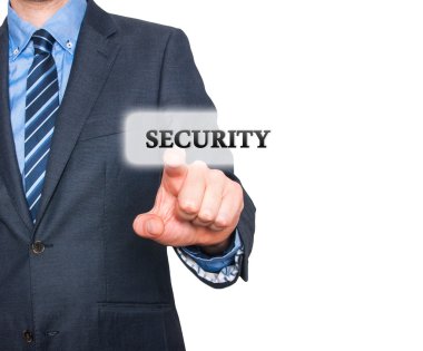 Internet security online business concept businessman pointing security services. Stock Image