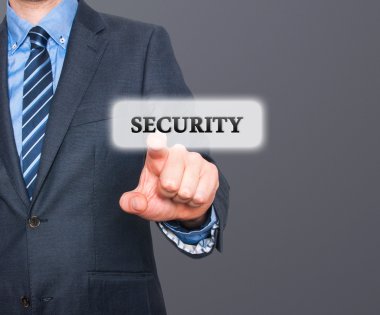 Internet security online business concept businessman pointing security services. Stock Image