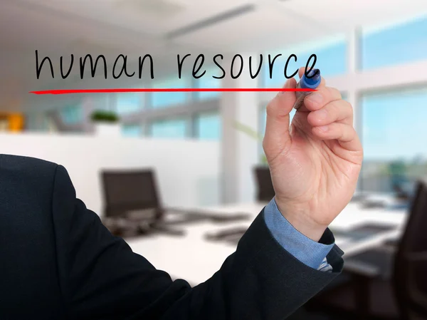 Empresário mão escrevendo Recursos Humanos no ar - Imagem stock — Fotografia de Stock