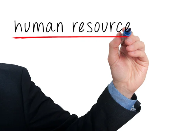 Бизнесмен почерк написания человеческих ресурсов в воздухе - Stock Image — стоковое фото