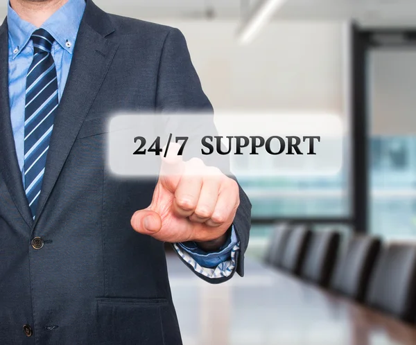 Businessman pointing at all day support  services. Internet online support business concept. Stock Image — 图库照片