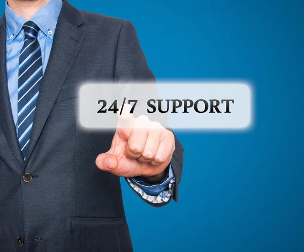 Businessman pointing at all day support  services. Internet online support business concept. Stock Image — Φωτογραφία Αρχείου