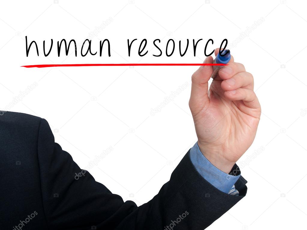 Businessman hand writing Human Resource in the air  - Stock Image