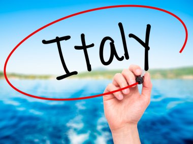 Adam el İtalya ile siyah kalemi görsel ekranda yazma..