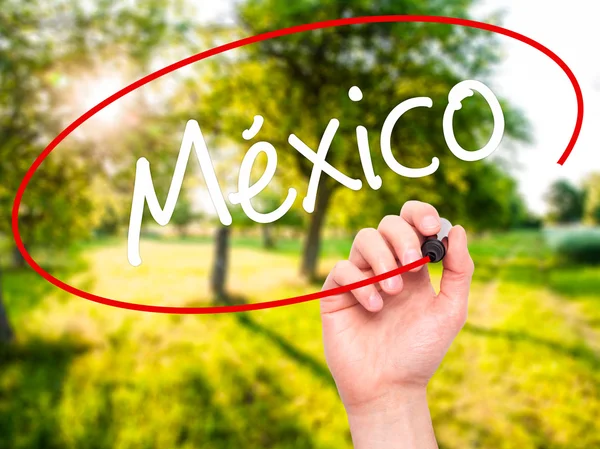 Man Hand writing Mexico (In Spanish) with black marker on visual — Stock Photo, Image