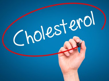 Adam el kolesterol ile siyah kalemi görsel ekranda yazma..