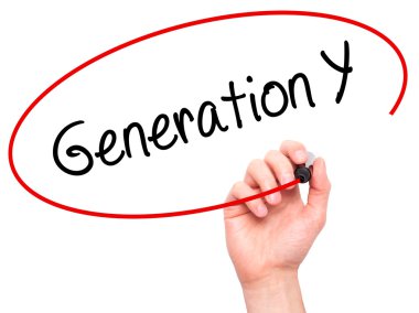 Adam el Generation Y ile siyah kalemi görsel ekranda yazma.