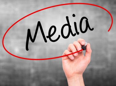 Adam el medya ile siyah kalemi görsel ekranda yazma.