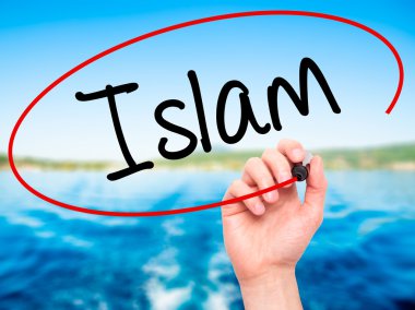Adam el Islam ile siyah kalemi görsel ekranda yazma.