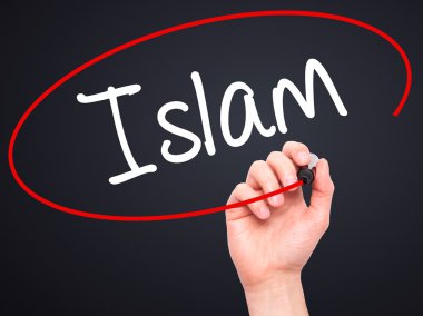 Adam el Islam ile siyah kalemi görsel ekranda yazma.