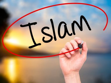 Adam el Islam ile siyah kalemi görsel ekranda yazma.