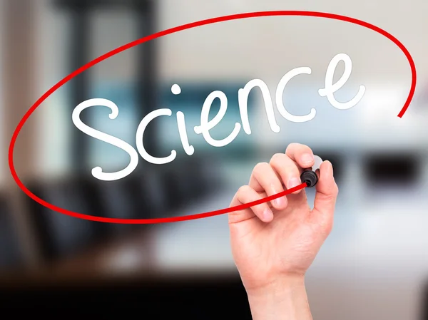 Man Hand writing Science with black marker on visual screen — Stock Photo, Image