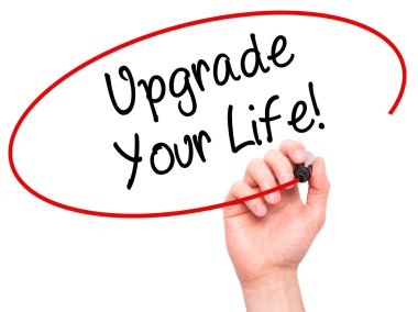 Adam el Upgrade Your Life yazma! siyah kalemi ile görsel olarak