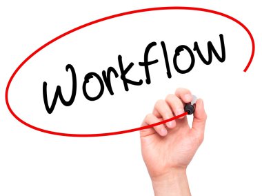 Adam el iş akışı görsel ekranda siyah kalemi ile yazma.