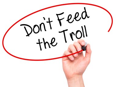 Man Hand writing Don't Feed the Troll with black marker on visua clipart