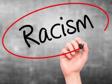 Adam el ırkçılık ile siyah kalemi görsel ekranda yazma..