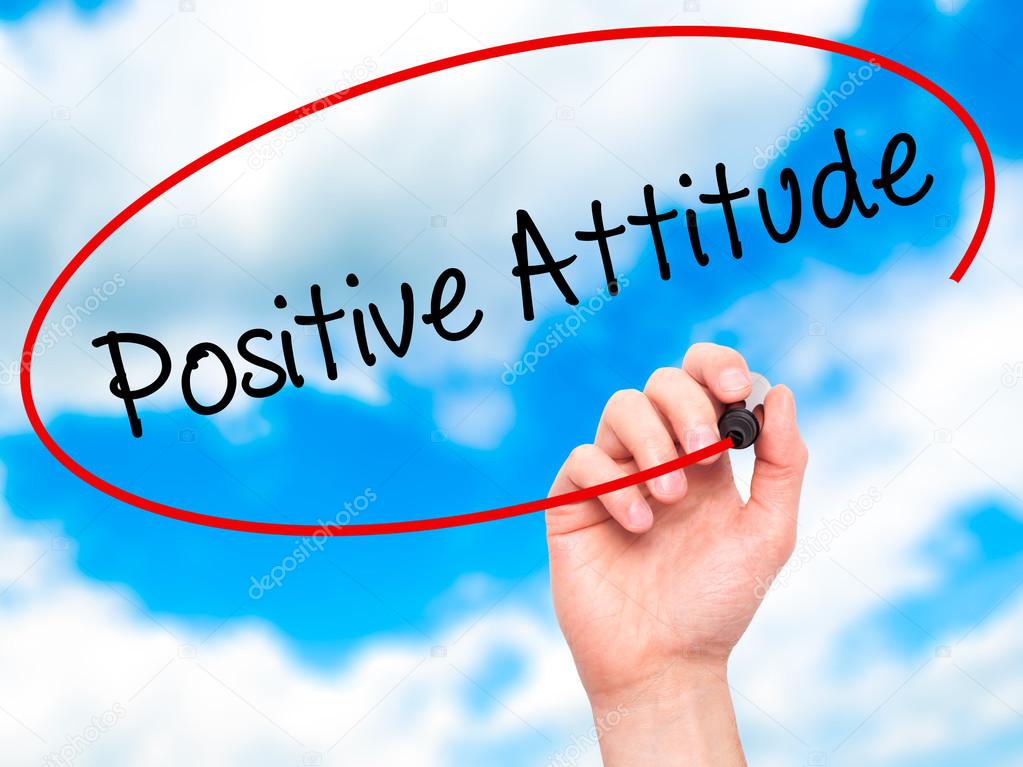 Man Hand writing Positive Attitude with black marker on visual s