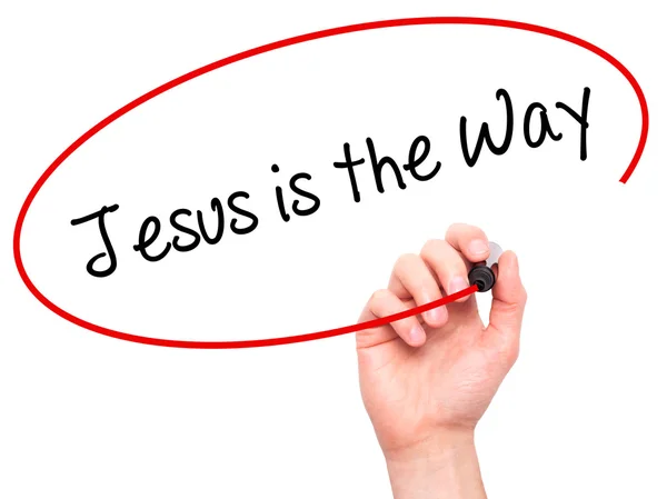 Mann Handschrift Jesus ist der Weg mit schwarzem Marker auf visuelle sc — Stockfoto