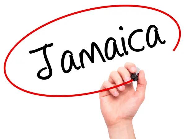 Man Hand writing Jamaica  with black marker on visual screen — Stock Photo, Image