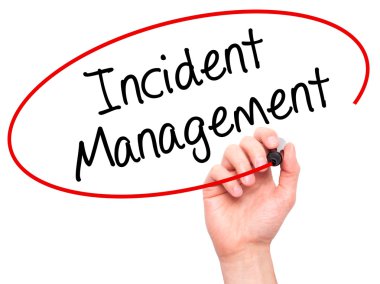 Adam el olay yönetim ile siyah kalemi görsel üzerinde yazılı.