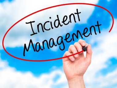 Adam el olay yönetim ile siyah kalemi görsel üzerinde yazılı.