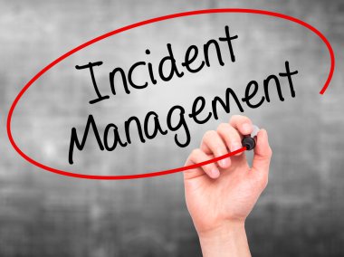 Adam el olay yönetim ile siyah kalemi görsel üzerinde yazılı.