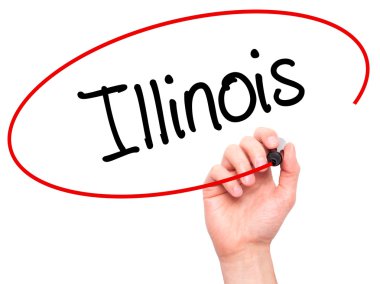 Adam el Illinois siyah kalemi ile görsel ekranda yazma.