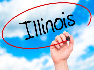 Adam el Illinois siyah kalemi ile görsel ekranda yazma.