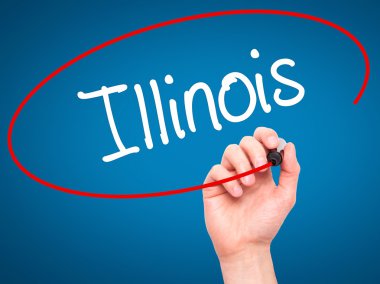 Adam el Illinois siyah kalemi ile görsel ekranda yazma.