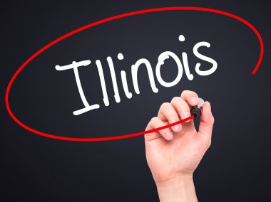 Adam el Illinois siyah kalemi ile görsel ekranda yazma.