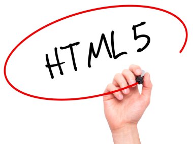 Adam el HTML 5 siyah kalemi ile görsel ekranda yazma.