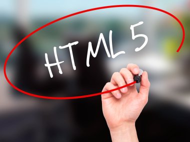Adam el HTML 5 siyah kalemi ile görsel ekranda yazma.