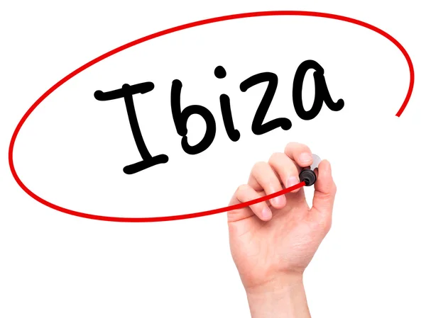 Людина рукописний текст почерк Ibiza з чорний маркер візуального екран — стокове фото