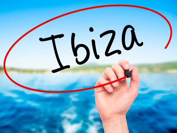 Людина рукописний текст почерк Ibiza з чорний маркер візуального екран — стокове фото