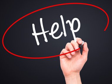 Adam el yardımı ile siyah kalemi görsel ekranda yazma.