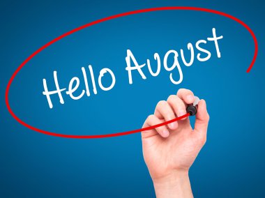 Adam el Merhaba Ağustos ile siyah kalemi görsel ekranda yazma.