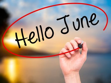 Adam el Merhaba Haziran ile siyah kalemi görsel ekranda yazma.